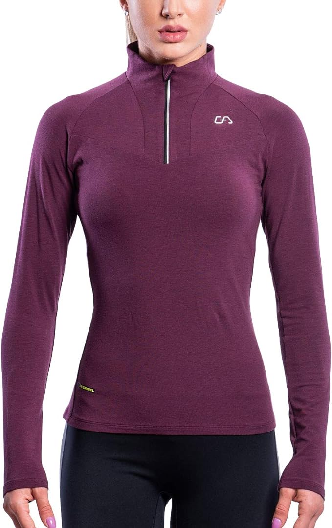 Women's Sport Quarter Zip Shirt Long Sleeve Pullover Top