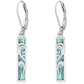 Qyvit Wave Earrings 925 Sterling Silver Abalone Shell Bar Wave Dangle Earrings Ocean Jewelry Summer Beach Gifts for Women