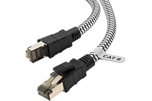 Cat 8 Ethernet Cable 1.5m 2 Pack, 40Gbps 2000MHz High Speed LAN Network Cable, Nylon Braided RJ45 Patch Cord for Gaming, PS5,