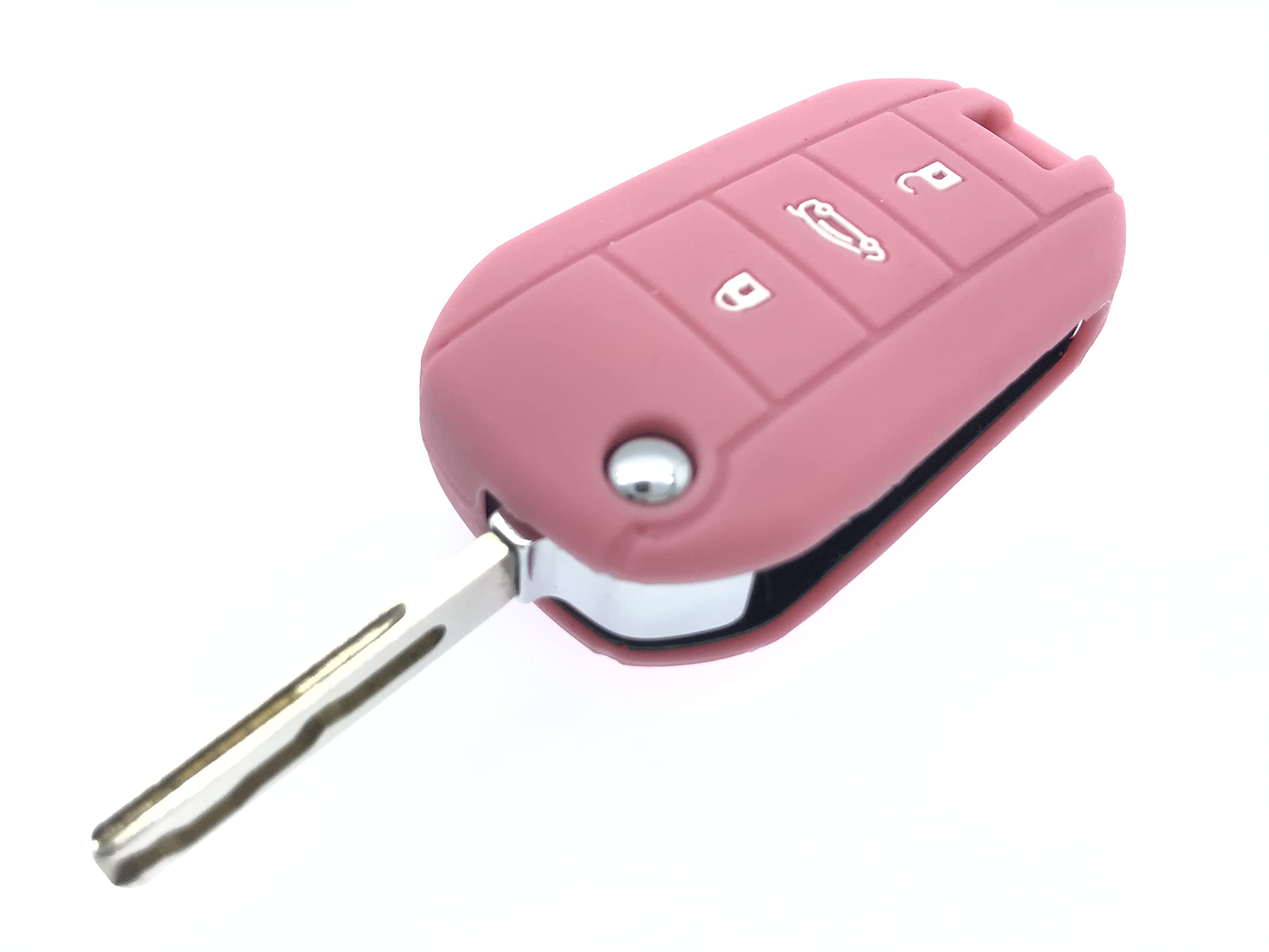 Nordecco Key Cover Protective Case Silicone Compatible With PEUGEOT 2013 2014 2015 2016 2017 208 406 508 2008 3 Button (Pink)