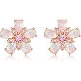 CiNily Womens Flower Earrings Studs Dainty Fire Opal Studs 14K White/Gold Plated Lightweight Cubic Zirconia Stud Earrings Trendy Diamond Jewelry for Wedding Party Birthday Summer Gifts