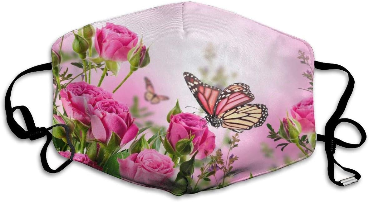 Face Masks, Breathable Dust Filter Masks Medical Mask Mouth Cover Masks with Elastic Ear Loop (Pink Flowers Butterflies Zen Floral)