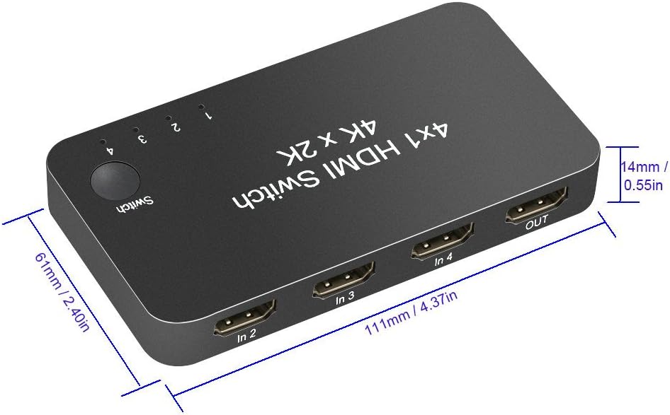 HDMI KVM Switcher, 4 in 1 Out 4K 60Hz HDV HDMI 2.0 Switch Selector Box with IR Wireless Remote Control for HDTV Blu-Ray Player/ DVD/ DVR/ Xbox PS4 etc.: Electronics
