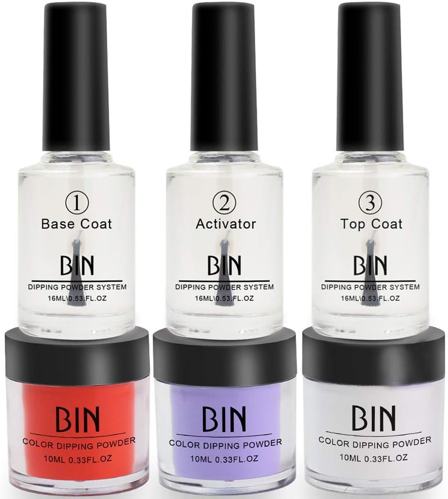 Nail Dipping Powder Set Starter Kit French Manicure Kit 3+1+1+1Powders Base & Top Gel Activator Dip Powder Nails Natural Dry (C)