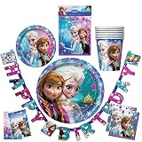 Disney Frozen Party Supplies Birthday Items Plates Napkins Cups. Kids Set For Eight (8). Including Banner.