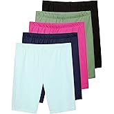 Real Essentials 5 Pack: Girls Cotton Spandex Biker Short Cartwheel Dance Shorts Athletic Under Dress Gymnastics (Ages 4-18)