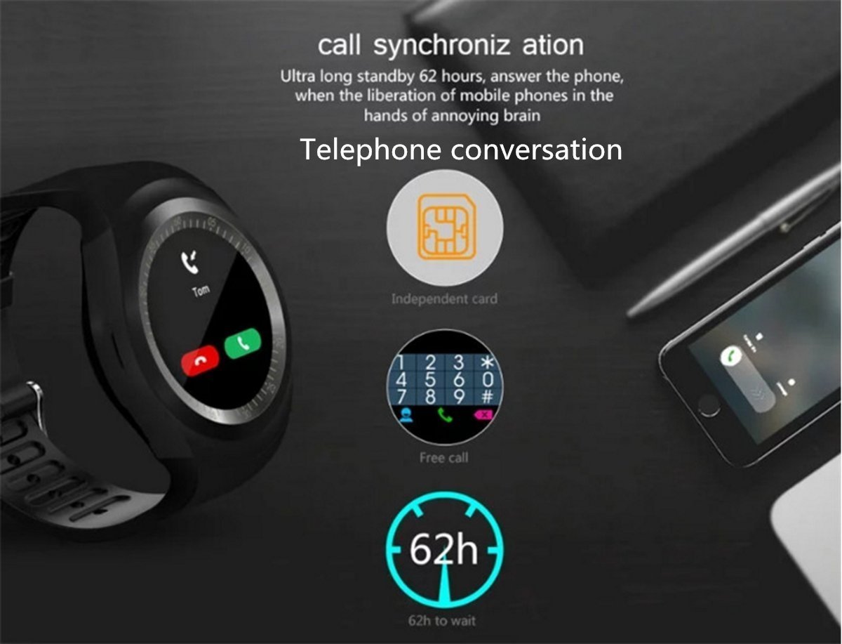 RabbyRock Y1 Bluetooth SmartWatch - HD IPS Round Touch Screen Cell Phone Watch with SIM TF Card Slot SmartWatch Pedometer Sleep Monitor Remote for Android phones (White)