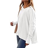 Tankaneo Womens Oversized Long Sleeve Shirts V Neck Tshirts Casual Loose Fit Tunic Tops for Leggings with Thumb Holes