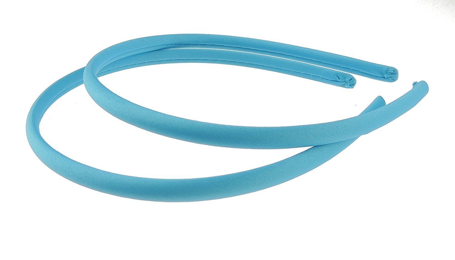 Pair of 2 Slim Thin 1cm Satin Covered Teens Girls Bridesmaid Basic Party Satin Plain DIY Alice Headband Hairband Head Hair Band Kids School Uniform (Dark Turquoise, One Size)