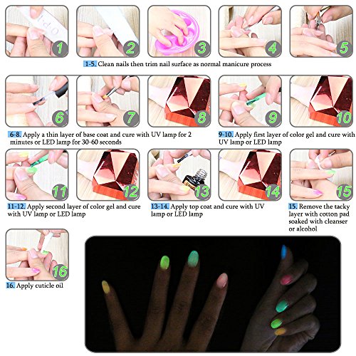 Gel Nail Polish,CLAVUZ Glow In the Dark Gel Nail Polish Soak Off UV Led Luminous Lacquer Manicure DIY Nail Art at Home 10ML