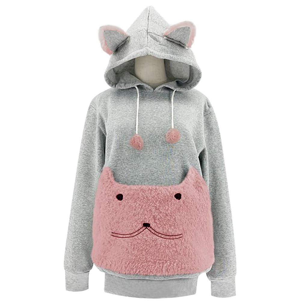 Fanybin Womens Cat Ear Sweater Animal Pouch Drawstring Hooded