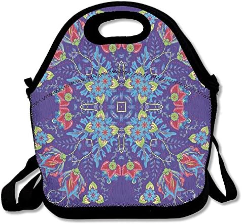 JingleBoo Bohemian Malaysian Floral Bouquet Ornamental Style Royal Asian Artwork Lunch Tote Bag For Men Women Kids