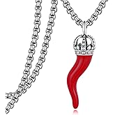 Hantuorui Italian Horn Necklace 925 Sterling Silver Italian Horn Necklace for Women Men Protection Red Cornicello Jewelry Gifts