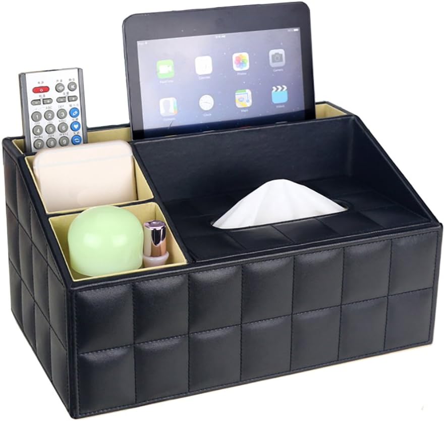 Storage Compartments Multifunctional Desktop Leather Storage Box Desktop Stationery Storage Box Collection, Business Card/Pen/Pencil/Mobile Phone /Remote Control Holder (Style 2)