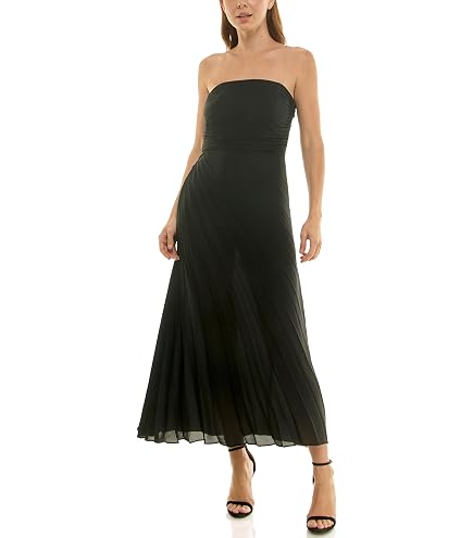 Nicole Miller Women's Midi Dress Strapless Pleated Chiffon, Deep Navy, 2 at Amazon Women's Clothing store