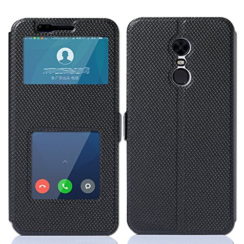 Xiaomi Redmi 5 plus case , JM Pin [View Window] Flip Case Cover with Kickstand [Magnetic Closure] for Xiaomi Redmi 5 plus (Xiaomi Redmi 5 plus black)