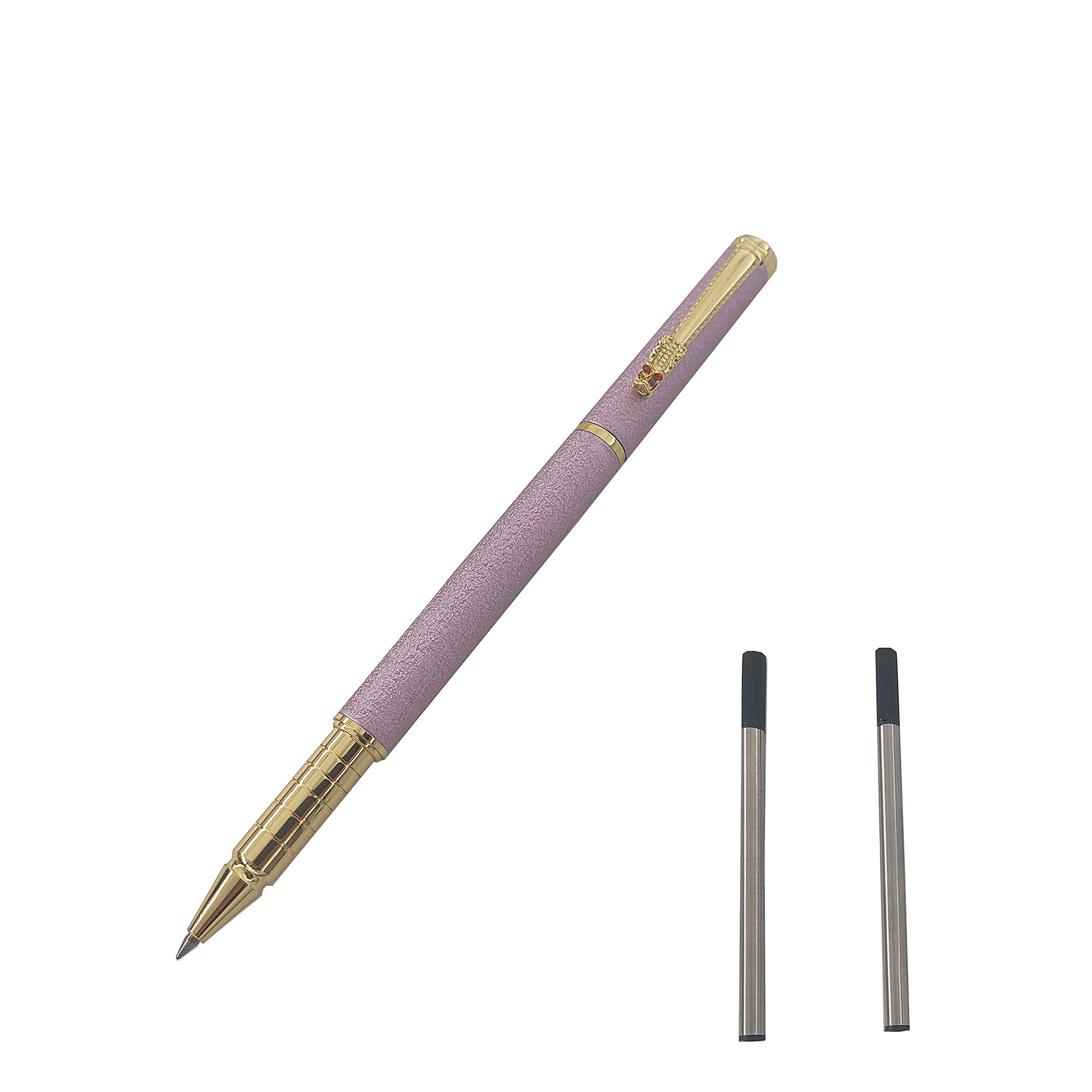 MCKhome Metal Ballpoint Pen Rollerball Pen Office Signature Pen 0.5MM Nib Two Replaceable Black Refills Office Gift Rollerball Pen for Men Women Executive Business Office School Use-Gift Box (Pink)