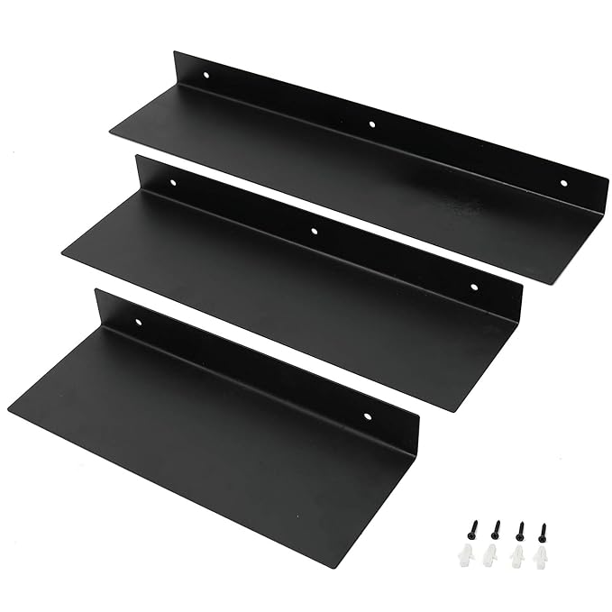 Ihomepark Wall Mounted Floating Metal Shelves Ledge, Heavy Duty Iron Decorative Shelf for