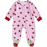 Seyurigaoka Newborn Baby Girl Clothes Preemie Going Home Outfit Strawberry Romper Footed Zipper Jumpsuit Infant Clothes 0-18M