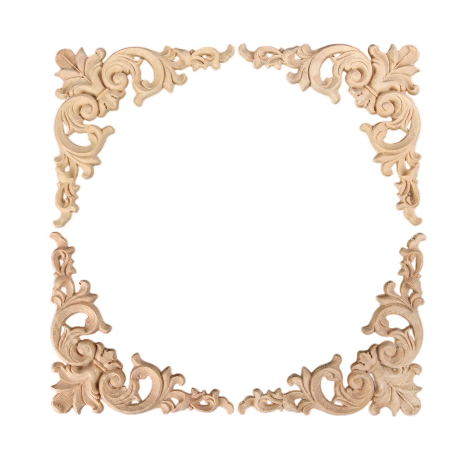 4pcs Wood Carved Mouldings Corner Applique Onlay for Furniture Home Door Decal Medium