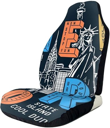 Amazon 車用シートカバー Tシャツのプリントやその他の用途のためのニューヨークのテーマベクトル おしゃれ かわいい マルチカラー 軽自動車 普通車 フロント座席適用 シートカバー 車 バイク