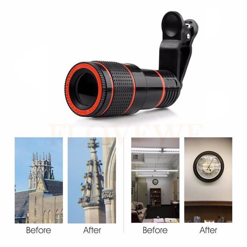 Enshey Objectif Zoom Lentille, Lentille de Caméra Lens Téléobjectif Zoom Lentille Optique 12x Objectif Micro + Fisheye Suprême 70° + Objectif Grand Angle - Universel