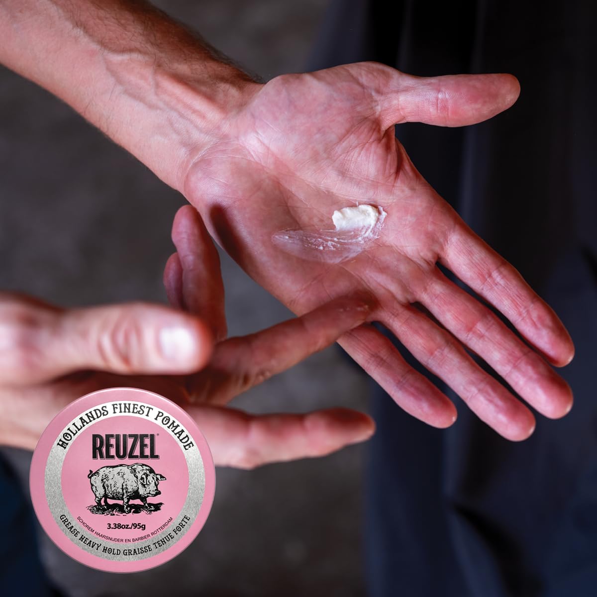 REUZEL Pink Grease Pomade, Strong All Day Hold, Oil-Based Styling Wax, Medium Shine