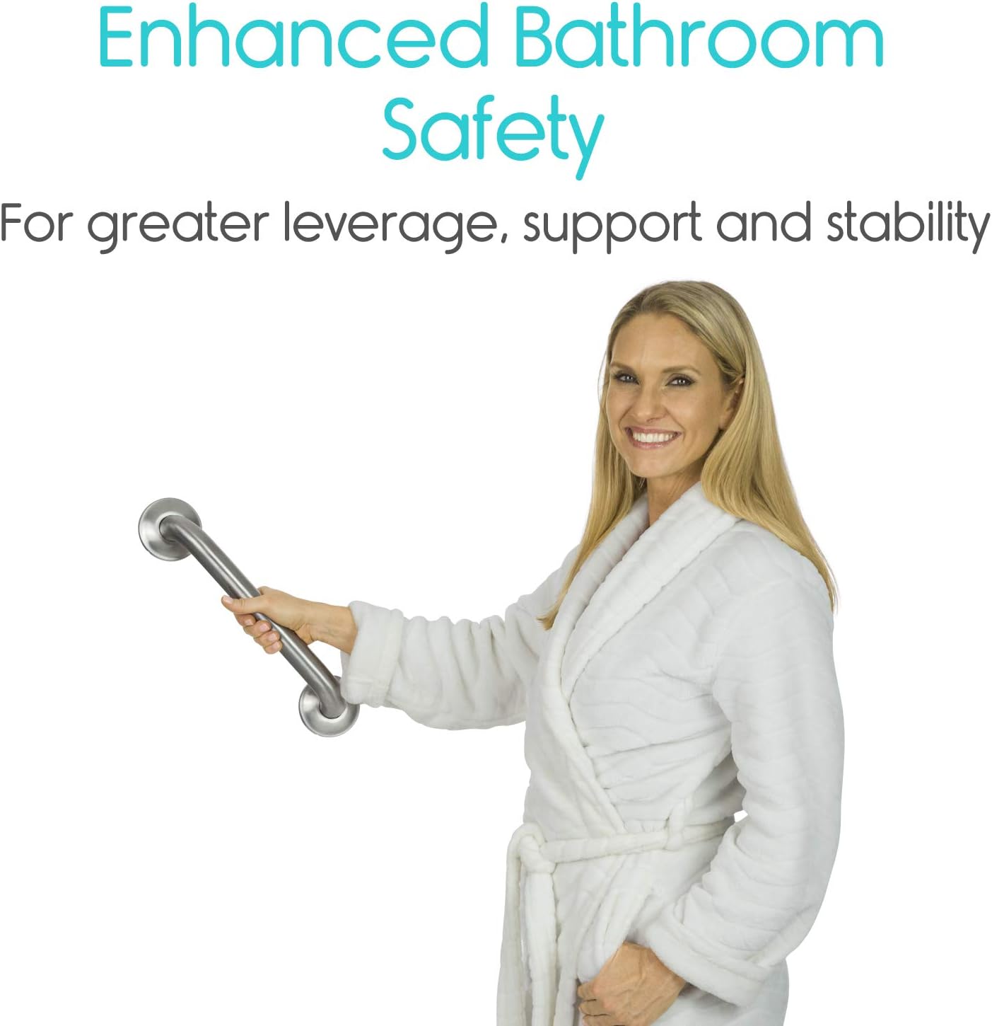 Vive Metal Grab Bar - Balance Handrail Shower Assist - Bathroom, Bathtub Mounted Safety Hand Support Rail - Stainless Steel Wall Mount for Handicap, Bath Handle, Elderly, Disabled, Injury (12 Inch): Health & Personal Care