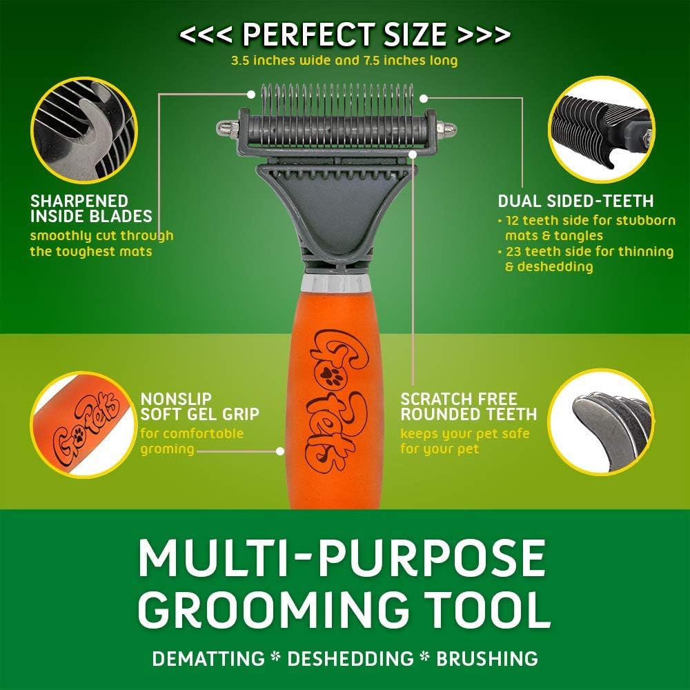 GoPets Dematting Comb with 2 Sided Professional Grooming Rake for Cats & Dogs: Pet Supplies