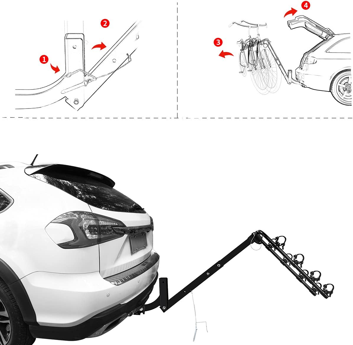 GUDE 4 Bike Rack for Car Bicycle Rack Foldable Bicycle Carrier Racks Fit 2'' Hitch Receiver Bike Hitch Mount Suitable for Trailer, Trucks, SUV: Automotive