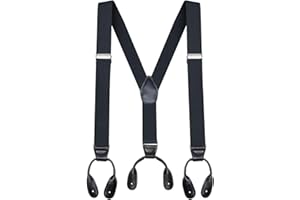 Buyless Fashion Button End Suspenders for Men - 48" Adjustable Straps 1 1/4" - Y Shape - 5113-Black