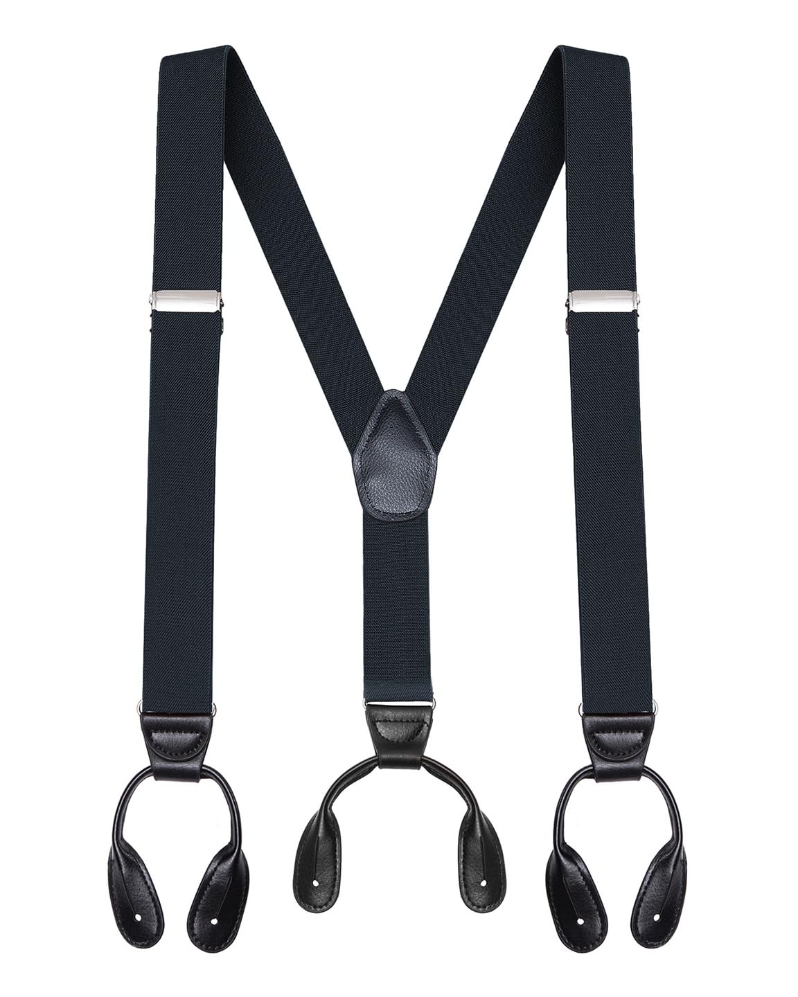 Buyless Fashion 48'' Men's Elastic Adjustable 1 1/4inch Y Back Braces - Suspender Button End-Black(Size: One Size)