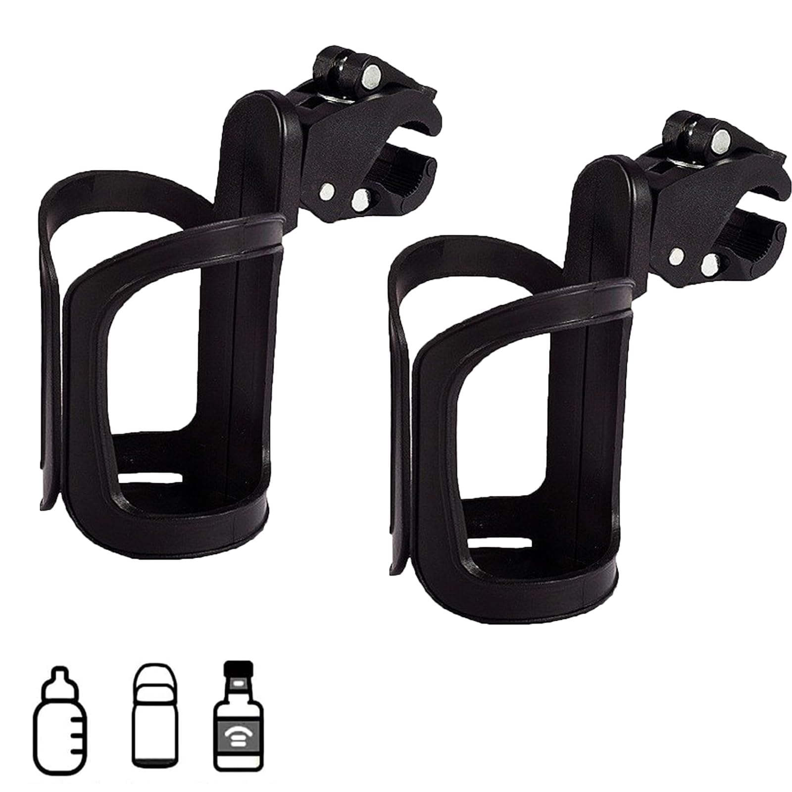 2pcs Stroller Cup Holder - 360 Degrees Rotation, Large Caliber Designed for Walker, Bike, Wheelchair, Scooter