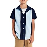 Haloumoning Boys Shirts Button Down Short Sleeve Shirt Striped Casual Summer Beach Shirts 5-14 Years