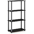 Furinno Turn-N-Tube 4-Tier Multipurpose Shelf Display Rack, Square Tube, Black/Grey
