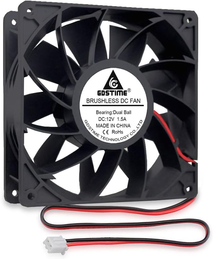 GDSTIME 140mm 12v fan 140mm 38mm Server Cabinet Fan 2 Pin Dual Ball Bearing 3000 RPM 223 CFM Big Airflow Cooler For Cpmputer Cabinet Server PSU Workstation