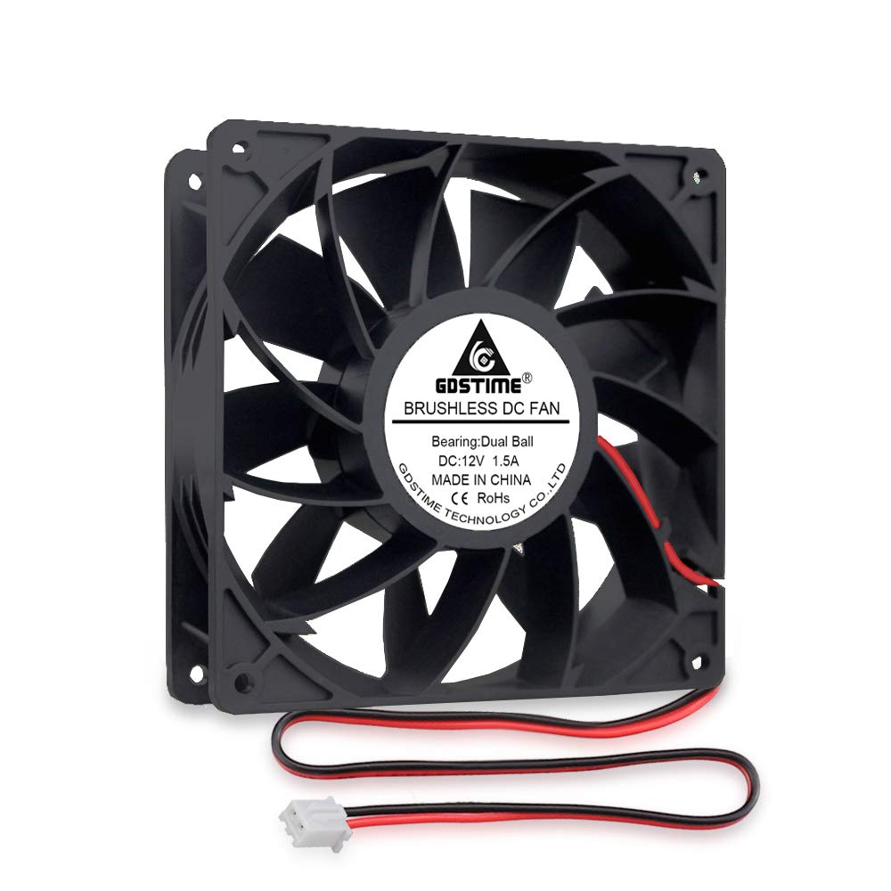 GDSTIME 140mm 12v fan 140mm 38mm Server Cabinet Fan 2 Pin Dual Ball Bearing 3000 RPM 223 CFM Big Airflow Cooler For Cpmputer Cabinet Server PSU Workstation