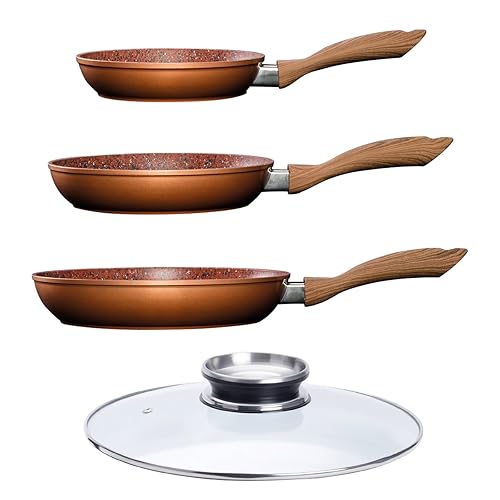 Set of 4 Copper Pans with Lids Frying Pan Pots Saute French Amazon.co