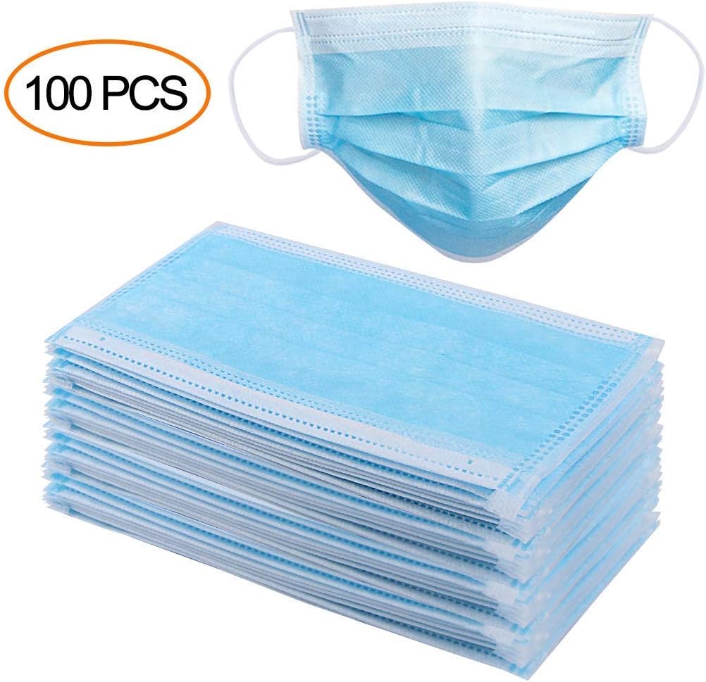 100pcs Face Masks Disposable 3 Layers Dustproof Mask Facial Protective Cover Masks Set Anti-Dust - Blue SALUTE
