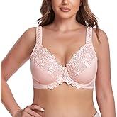 TELIMUSSTO Women's Full Coverage Floral Lace Underwired Bra Plus Size Non Padded Comfort Bra