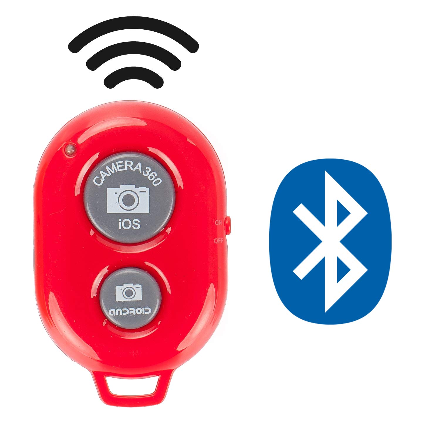 Wireless Remote Shutter Control with Camera Activation used with Monopod Selfie Stick Compatible with Apple iPhone Samsung Camera Compatible with all IOS, Android and Tablets Devices, Red