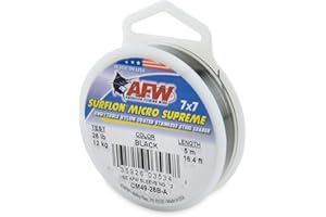 AFW American Fishing Wire Surflon Micro Supreme Nylon Coated 7x7 Stainless Steel Leader Wire - Knottable Wire Leaders for Fishing Saltwater, Fly Fishing, 13lb Test - 90lb Test, Bright, Black & Camo Colors