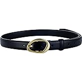 Harwez Women's Skinny Leather Belt for Jeans Dresses Pants Ladies Thin Soft Waistband with Gold Buckle Black Brown Gift Belt