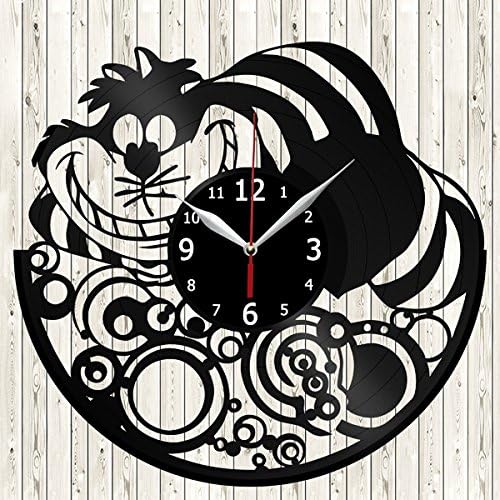 Cheshire Cat Alice's Adventures in Wonderland Vinyl Record Wall Clock Decor Handmade Unique Original Gift