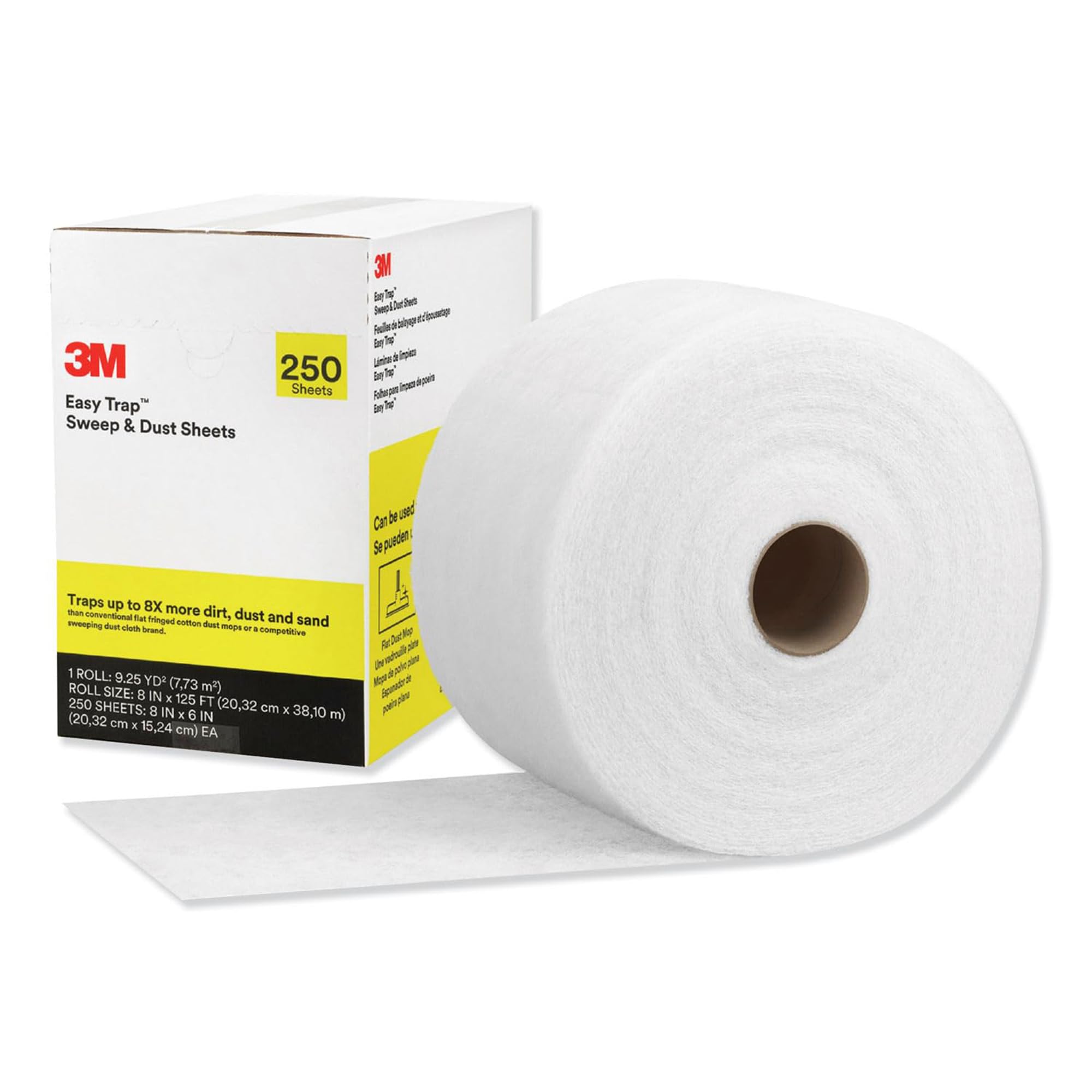 Photo 1 of ***FACTORY SEALED***3M Easy Trap Sweep and Dust Sheets, 1 Roll of 250 8" x 6" Sheets, Disposable Easy Sweep Floor Duster, Picks Up 8x More Dirt, Dust, Sand, Hair, Works on Dry or Wet Surfaces, 55654W