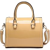Shiny Patent Faux Leather Handbags Barrel Top Handle Purse Satchel Bag Shoulder Bag for Women