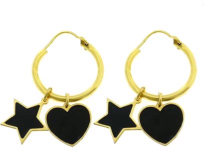 Pendientes de aro de 20 mm con estrella y corazón colgante smaltati