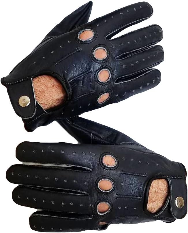 RealRide Genuine Leather Driving Gloves with (Elephant Gray, Medium)