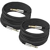 Yueyinpu Pack of 2 Guitar Cables 1/4 Inch Instrument Cable with 6.33mm Straight TS Jack (16 Feet-2 Pack)