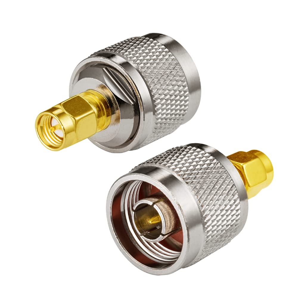 Vecys SMA to N-Type Adapter SMA Male to N-Type Male Adapter for Wi-Fi Antenna Cable WLAN Wireless Wifi Router (2 pcs)